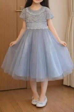 ら*ー様 ライトブルー フォーマルドレス 半袖