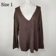 【美品】 ミラオーウェン 深Vネック オーバーサイズ 長袖ニット 茶 サイズ1