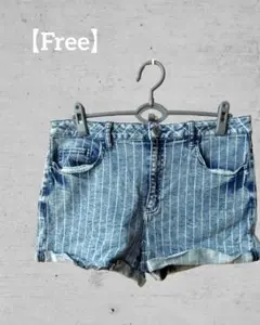 美品☆ストライプデザイン デニムショートパンツ