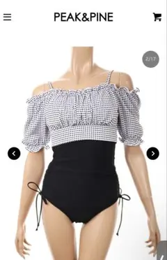 【PEAK&PINE】オフショルダー ギンガムチェック セパレート水着