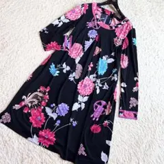 LEONARD FASHION 黒地に紫花柄 半袖ワンピース サイズ40 - メルカリ