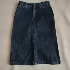 ダークデニム タイトスカート ひざ丈 スリット入り