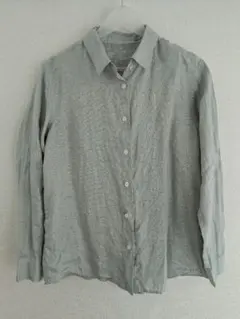 無印良品　麻100%　薄いグリーン長袖シャツ　リネン