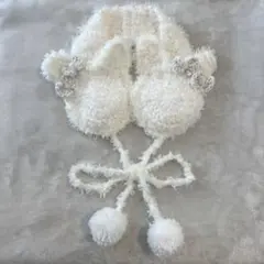 イヤーマフ 耳あて ハンドメイド 編み物　ホワイト　うさぎ　もこもこ