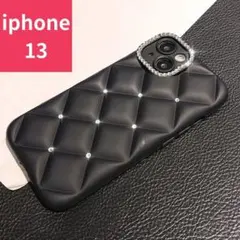 大人気 iPhone13 スマホケース ダイヤモンド型 キルティング ブラック