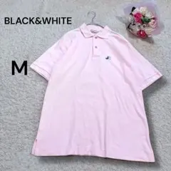 【BLACK&WHITE】メンズ　ゴルフ　カノコポロシャツ半袖　刺繍　ピンク　M