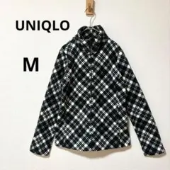 美品 UNIQLO M チェック柄 フリース フルジップ　ジャケット 白黒