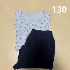 ユニクロ　小花柄パジャマセット（グレー・ネイビー）　130cm