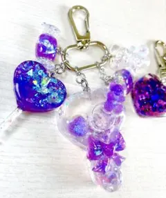 オルゴナイト キーホルダー 天然石 アメジスト 水晶 花 パープル 紫