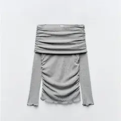 zara ギャザーセミシアーコットントップス オフショルダー