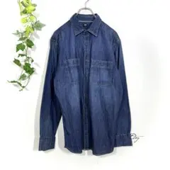 UNIQLO ユニクロ デニムシャツ 長袖 ワーク L インディゴ 青 コットン