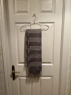 グレー チェック柄 マフラー フリンジ付き