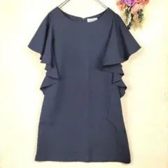 Doula Doula　ネイビー フリル　半袖ワンピース　L　体型カバー
