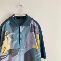 90s~ ヴィンテージ レトロ 古着 半袖ポロシャツ プルオーバー 個性的 総柄