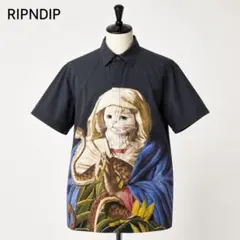 RIPNDIP 総柄シャツ 猫×宗教画モチーフ ビッグプリント 半袖 ストリートのサムネイル