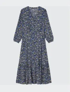 UNIQLO　花柄 Vネック 七分袖 ワンピース　M