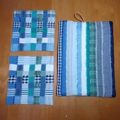 ハンドメイド パッチワーク　鍋敷きとコースター2点セット　ポットマット