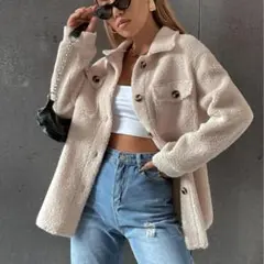 シーイン　ボアジャケット　ベージュ　ホワイト　M もこもこ　アウター