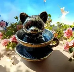 真鍮 　 ティーカップ ドッグ 　犬 　置物 イヌ 癒し　可愛い