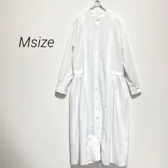 美品 SHIPS シップス バンドカラーシャツワンピース 白 M ロングのサムネイル