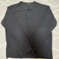 UNIQLO ワッフルヘンリーネックT 長袖 Lサイズ　サーマル　黒