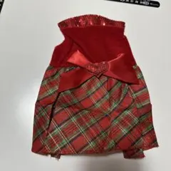 未使用品　赤色チェック柄犬服 ハート装飾付き　XXS