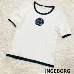 INGEBORG カメリア柄　半袖ニット　11サイズ 日本製　ホワイトのサムネイル