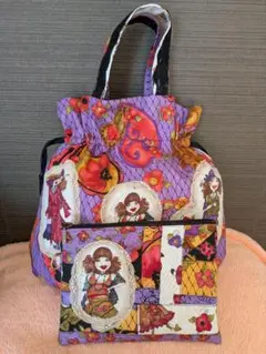 ロラライハリス♡刺繍♡オックスキルティング フリルポーチ フロリダ