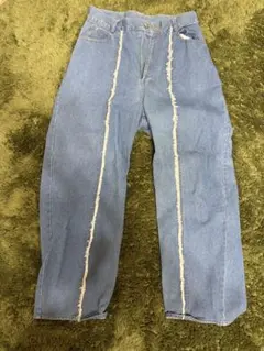 フリンジデザイン ライトブルーデニムパンツ