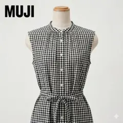 無印良品 MUJI ギンガムチェック シャツワンピ ノースリーブ 綿100% L