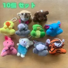 『可愛い』動物キャラクター ストラップ付きぬいぐるみ 10個セット