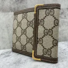 ✨美品✨グッチ　GGスプリーム　折り財布　L字型金具　PVC×レザー　ブラウン