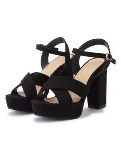 Lace Ladies クロススエードチャンキーハイヒールサンダル　24.5のサムネイル