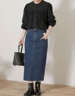 Sony label 黒の透かし編み長袖シャツ