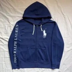 【現行】Ralph Lauren ビッグポニー ジップパーカー 袖ロゴ ネイビー