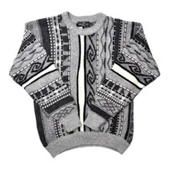 vintage 総柄ニット 90s セーター 古着 モノトーン 立体編み