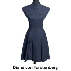 DVF シャツワンピース ネイビー 2 美シルエット 上品 オフィス 清楚