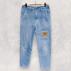 フラボア デニム風 パンツ S〜M 水色 ストレッチ ロゴパッチ 個性的のサムネイル