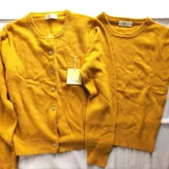 Xing マスタード 長袖カーディガンと半袖ニットのセット