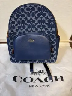 コーチ シグネーチャー　 ネイビー リュック