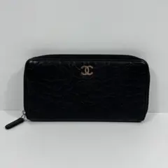 美品】シャネルCHANELカメリア黒ラウンドファスナー長財布ココ289-9 