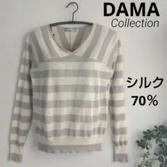 【ダーマコレクション】シルク70％　 Vネック　ラグラン　ボーダー　薄手
