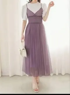 【新品】GRL パフスリーブワンピース×チュールキャミワンピースセット