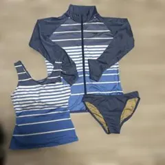 FILA ストライプ 水着3点セット　ラッシュガード　セパレート水着