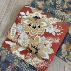 最終価格金糸銀糸花柄六通名古屋帯　大きな花柄レトロ普段着物