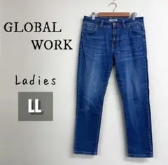 【美品】グローバルワーク ストレッチ デニムパンツ LL XL 青 レディースのサムネイル