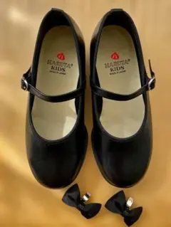 美品 HARUTA キッズフォーマルシューズ 20cm 黒 リボン 日本製