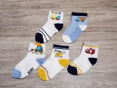 【新品未使用】13~14cm キッズベビー靴下5足セット 働く車 男の子