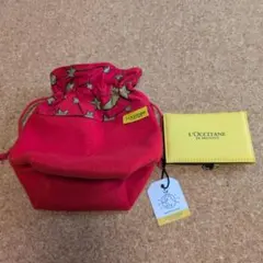 L'OCCITANE 赤い星柄ポーチ 携帯ミラー