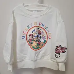 新品 100size 裏毛 トレーナー Disney ミッキー ミニー ホワイト